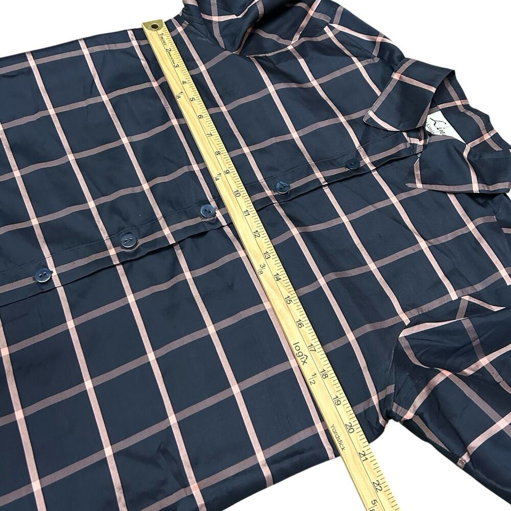 Linea Shirt Women S Small Blue Plaid Button Up Silk 3/4 Sleeve Collared Casual - Picture 4 of 7